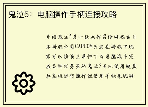 鬼泣5：电脑操作手柄连接攻略